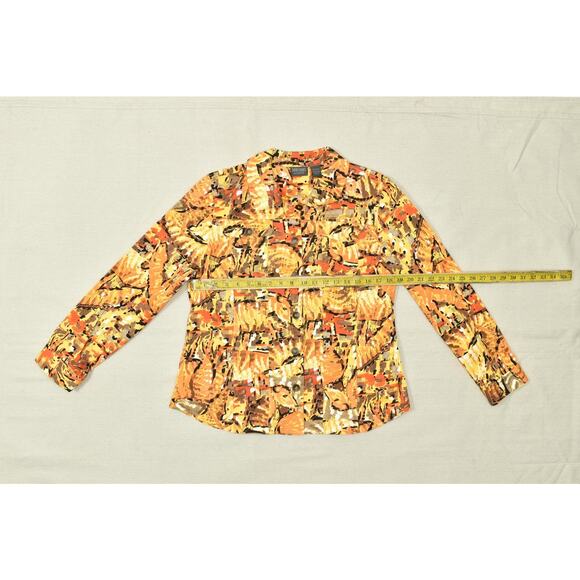 Chico's Additions Women's Size 2 L Orange Abstract Cotton Blend Button-Up Top - Picture 2 of 8